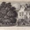 Edinburgh, engraving of Regent Murray's House from the garden, showing ' the Levee Room & Thorn Tree Planted by Queen Mary'.
Titled 'The Levee Room in Regent Murray's House, as seen from the Garden with the remarkable thorn tree planted by Queen Mary. Published Feb. 7, 1829 by Jones & Co. Temple of the Muses, Finsbury Square, London. Drawn by Tho. H. Shepherd. Engraved byJames B. Allen.'