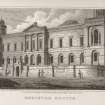 Engraving of General Register House , Edinburgh, from S.E.
Titled: 'Register Office. Drawn, Engd. and pub. by J. and H.S. Storer, Chapel Street, Pentonville. Aug.1, 1820.'