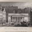 Edinburgh, engraving of Royal Scottish Academy seen from Hanover Street, with High Street in distance beyond.
Titled: 'Royal Institution from Hanover Street, Edinburgh. Drawn bytho. H. shepherd. Engraved by S. Lacy. Pubd. March 28, 1829 by Jones & Co. Temple of the Muses, Finsbury Square, London.'