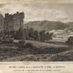 Engraving of Elcho Castle on hill with Kinfauns Castle in distance.
Titled: 'Elcho castle, distance Kinfauns and Hill of Kinnoul, for the Scots. Mag & Edinr Literary Misy Pubd by A. Constable & Co. 1 Octr 1812. H. W. Williams delt. R. Scott sculpt.'