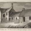 Engraving of John Knox's birthplace showing L-shaped 2-storey house & 2 adjoining cottages.
Titled 'The house where John Knox was born, in Giffordgate, Haddington, Scotland. M.R. del. 1810. Gent. Mag. April 1817. Pl.I, P.297.'
