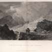 Glencroe engraving showing a coach and horses startled by lightning.
Titled: 'Glencroe between Loch Long and Cairn Dhu. London, published for the Proprietors by Geo. Virtue, 26 Ivy Lane, 1836. T. Allom. G. Richardson.'