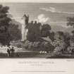 Engraving of Grandtully Castle in its grounds.
Titled 'Grandtully Castle, Perthshire. London, Published April 1, 1823 by J.P.Neale, 16 Bennet St., Blackfriars Road and Sherwood, Neely & Jones, Paternoster Row. Drawn by J.P.Neale, engraved by T. Matthews.'
