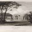 Engraving of The Haining - front view from the deerpark.
Titled: 'The Haining (North front) Selkirkshire. London, Published Dec.1at 1821, by J.P.Neale, 16 Bennet St., Blackfriars Road and Sherwood, Neely & Jones, Paternoster Row. Drawn by J.P.Neale. Engraved by H. Hobson.'
