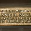 Interior. Ground floor. Chapel. Memorial plaque. Detail