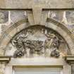 Detail of the arched pediment over first floor window of the South-West (principle) elevation of Cumbernauld House, Cumbernauld.