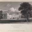 Engraving of Kilgraston House - front view from lawns.
Titled 'Kilgraston, Perthshire. Jones & Co. Temple of the Muses, Finsbury Square, London. Drawn by J.P.Neale. Engraved by W. Faithorn.'