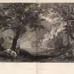 Loch Katrine, an engraving showing the loch with a huntsman among trees.
Titled 'Loch Katrine, Perthshire. Scene Lady of the Lake Canto 2. London, Published for the proprietors by Geo. Virtue, 26 Ivy Lane 1839. T. Allom. R. Sands.'