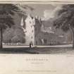 Meggernie Castle, engraving showing general view.
Titled 'Meggernie, Perthshire. Jones & Co., Temple of the Muses, Finsbury Square, London. Drawn by J.P.Neale, Engraved by J. Hinchcliffe.'