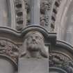 View of head of King James I, at top of pilaster on N side (facing N).