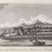 Engraving of Muirtown Basin with canal bridge, chapel & other buildings beyond. S.L.Duff del. J. Swaine Sculp. Gent. Mag. May 1820 Pl.1 p.393.
