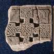 View of fragment of cross slab with key pattern (with scale)