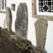 View of Inveravon Pictish symbol stones,  nos 1, 2, 3 and 4 from SE