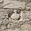 Sundial remnant on S wall. Detail  (or perhaps a smiling nun!)