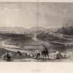 Engraving of distant view of Perth & Bridge and river approach to Perth. Titled 'Perth. T. Allom. E. Benjamin. London, Published for the Proprietors by Geo. Virtue, 26 Ivy Lane, 1837.'