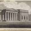 Engraving of Perth Sheriff Court, front view.
Titled: 'View of the new County Building Perth.For the Scots Mag. & Edinr. Literary Miscy, pubd. by A. Constable & Co. 1 April, 1816. Robert Smirke Architect. W & D Lizars, Edinr.'