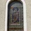 S wall. Stained glass window. Detail
