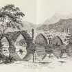 Engraving of Old Stirling Bridge from a sketch by T. Swan. Titled 'Old Stirling Bridge from a sketch by T. Swan. Pl.16. Vol.4. H. Wright.'