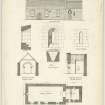 Plans and elevations of Birnie Parish Church including, south elevation and plan, tranverse sections of chancel and details of chancel window