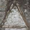 Conzie Castle: armorial panel (1674) in Forgue kirkyard