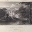 Engraving of Taymouth Castle showing chapel & adjacent front. Titled 'Taymouth Castle, 2nd view, Perthshire. Jones & Co. Temple of the Muses, Finsbury Square, London 1831. Drawn by J. P. Neale. Engraved by Letitia Byrne.' On reverse in pencil 'C22176.'