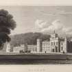 Engraving of Wishaw House. Front view from lawn. Titled 'Wishaw, Lanarkshire.'