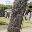 View of front of Pictish cross slab (with scale)