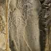 View of Knockando Pictish symbol stone no 1 (flash with scale)