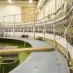 Interior. Curved wave tank building. View of modulat work platfroms, signal processing receivers (right) .