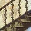 Interior view of ground stairs with detail of balusters on staircase, Brough Lodge, Fetlar.