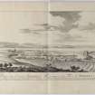 Pl.34 Inverness. Copy of copper plate engraving titled 'Prospectus civitatis Innerness. The prospect of the Town of Innerness. This plate is most humbly inscribed to the Right Honble. John, Earl of Sutherland & Strathnaver etc Heretable Sheriff, Heretable Lord of Regality, Heretable Crowner of ye County of Sutherland, Heretable Admiral of ye counties of  Sutherland & Caithness, Vice Admiral of the Stewartry of Orkney & Zetland, Lord Lieutenant of ye counties of Elgine, Nairne, Cromertie, Ross, Sutherland & Caithness, and Stewartry of Orkney and Zetland, President of ye Court of Police in Scotland, Lieut. General of His Majesty's Forces and Knight of ye most ancient and most noble Order of the Thistle.'