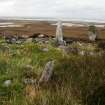 View of the standing stone and the SSW side of the cairn.