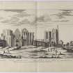 Pl.41 Arbroath Abbey. Copy of copper plate engraving titled 'Prospectus Caenobij Aberbrothiae The Prospect of the Abbey of Aberbrothick. This plate is most humbly inscribed to The Honble. Collonell Robert Murray.'