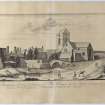 Pl.48 Culross. Copy of copper plate engraving titled 'Prospectus Caenobij de Culross. The prospect of the Abby of Culross. This plate is most humbly inscribed to Alexander Stuart, D.M., F.R.S.D.'