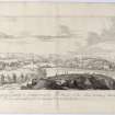 Pl.57A Taisley town & Abbey. Copy of copper plate engraving titled 'Prospectus Caenobij et Civitatis . The prospect of the Abbey & Town of Paisley. This plate is most humbly inscribed to the Right Honble. the Earl of Dundonald etc.'