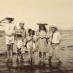Photograph of six children on a beach, possibly outside Ayr.  
PHOTOGRAPH ALBUM NO 93 : THE STRANG COLLECTION, "SUNSHINE AND SHADE"
