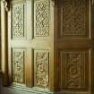 Interior. Pulpit. Carved panels. Detail