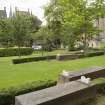 View of benches and gardens outside Library, University of Glasgow, University Avenue, Glasgow.