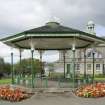 View of the bandstand in Glebe Park, Bo'ness, taken from the South. Bo'ness Town Hall and Carnegie Library can be seen behind. This photograph was taken as part of the Bo'ness Urban Survey to illustrate the character of the School Brae Area of Townscape Character.