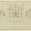 Plan showing front and side elevations with cross section.
Titled: 'Gayfield House  Edinburgh'  'Measured by S. K. Joglekar & S. R. Yardi.  Drawn by S. K. Joglekar.'