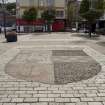 General view of town crest inlaid in paving on Guildford Square, Rothesay, Bute, from W