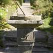 Detail of plate and gnomen on sundial at Pitscandly House.