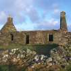 Snarravoe (N): Looking N House with two chimney pots and enclosure
