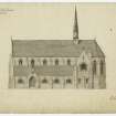 South Elevation of proposed scheme  for All Saints Episcopal Church, Edinburgh, with 5 bay nave and fleche signed R Anderson