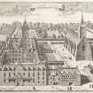 Copy of engraving titled 'The Colledge of Glasgow'. Pl.18. The view shows the orchards and gardens of the University.