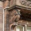 Detail of stone carving on balcony support of Arthurstone Terrace Public Library, Dundee, taken from the S.