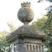 Detail of ball finial with crown on south gate pillar.