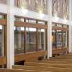 Interior. Glass partition to side chapel from north east.