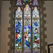 Interior. Nave. Stained glass window. Detail