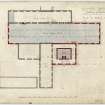 Drawing showing plan of ground floor with pencil annotations. 
Titled: 'Dalmore Distillery. Additions and Alterations. Plan of Ground Floor'.
